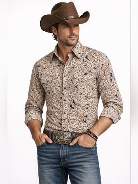 Gibson Boot Barn Shirt Mens XXL Collared Button Snap Long Sleeve Western Paisley